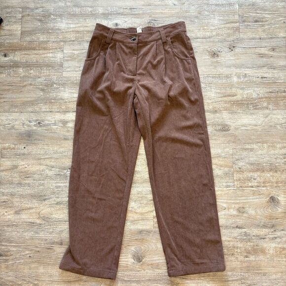 Halara Brown Pant Corduroy Straight Leg Relaxed Trouser Pocket Casual Medium - Picture 2 of 8